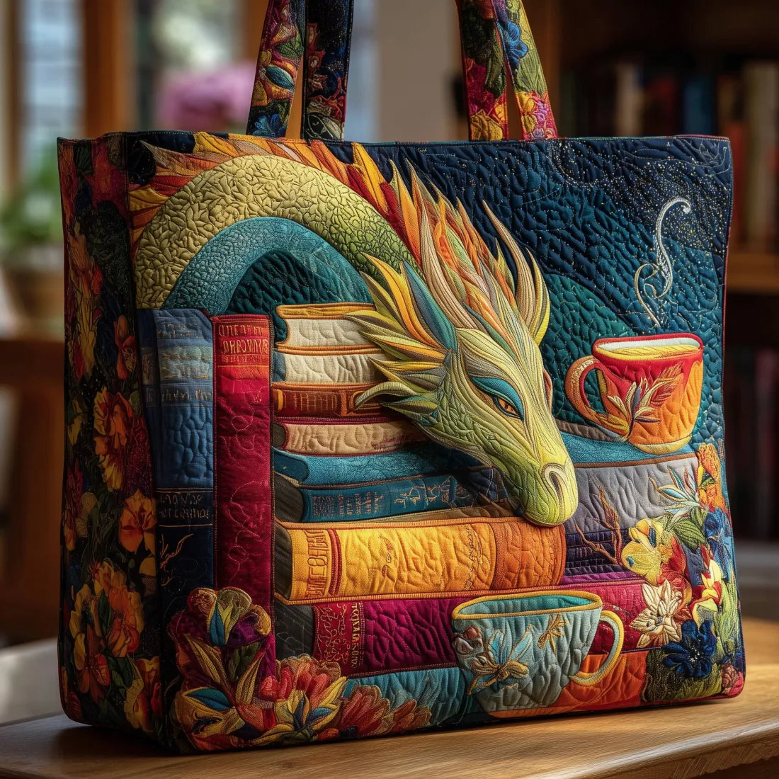Handmade bag - Dragon Reading Books and Mugs