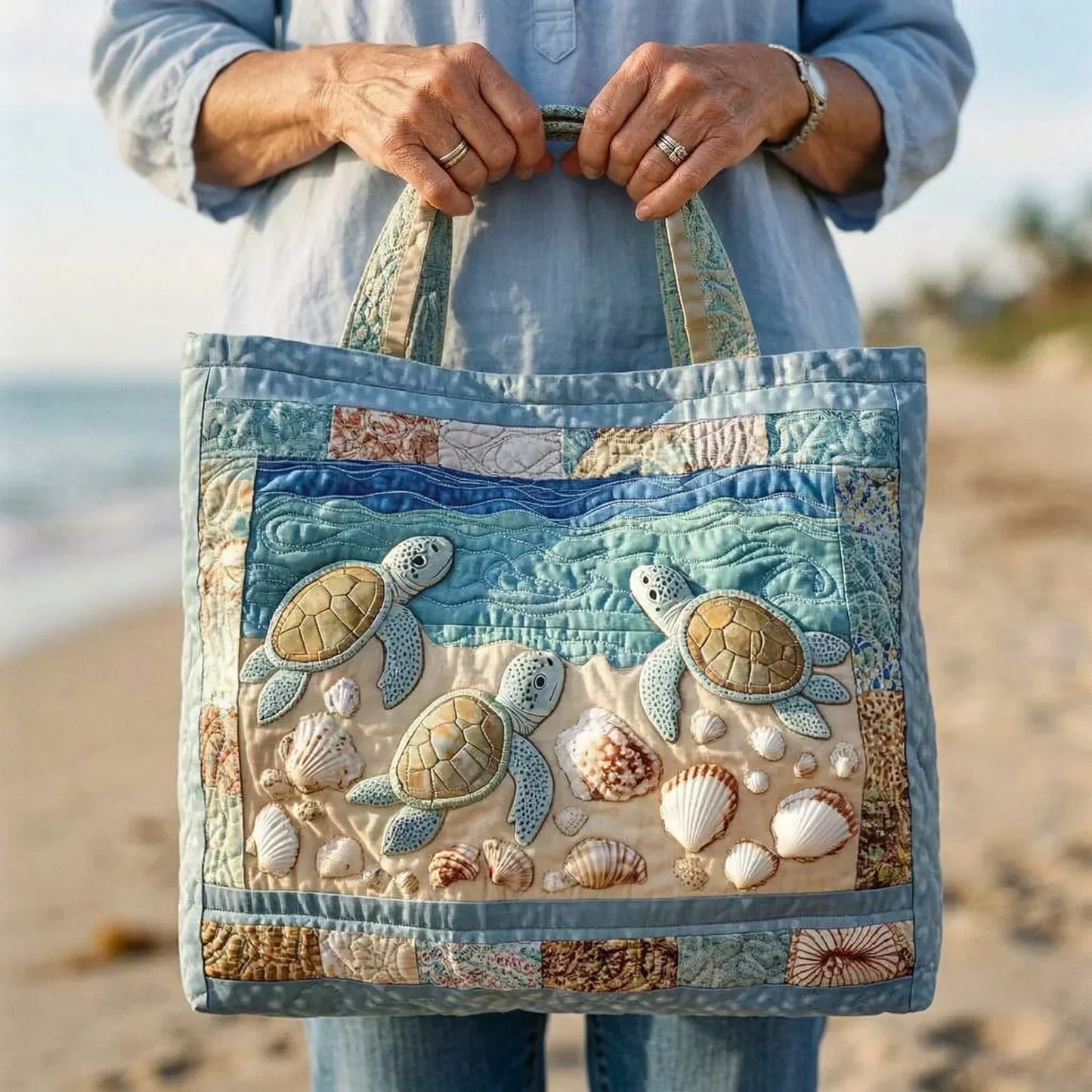 Artisanal quilted bag - Sea turtles