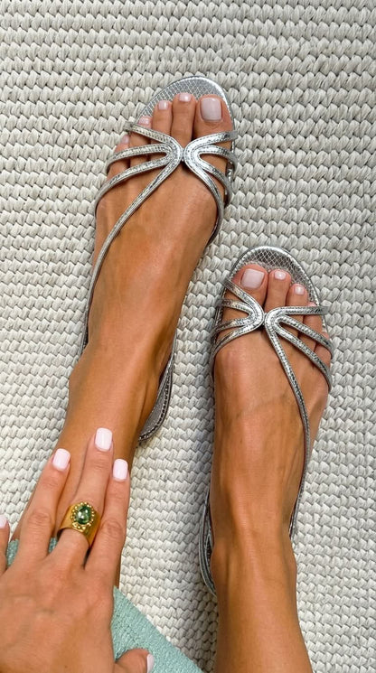 Metallic snakeskin-effect sandals with straps