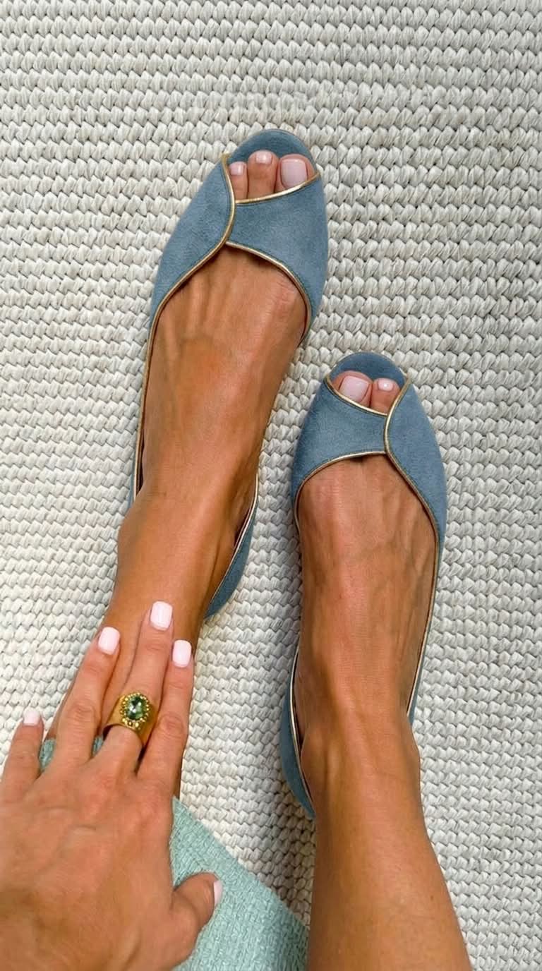 Beige and gold suede open-toe d'Orsay ballet flats