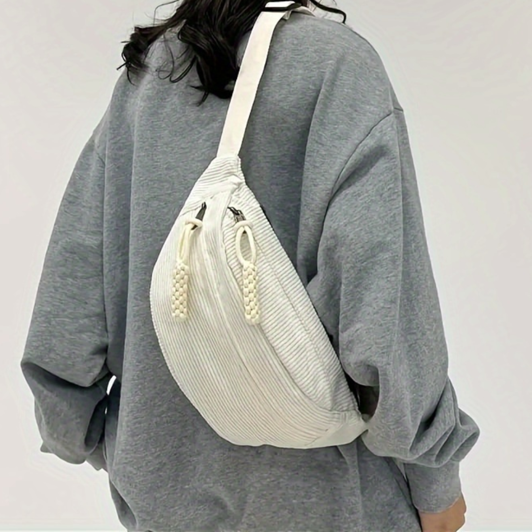 Petra ribbed corduroy crossbody bag with tassel details