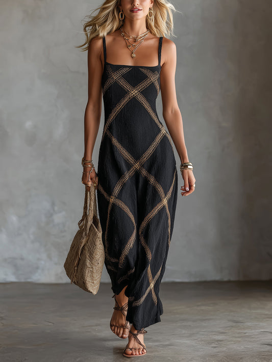 Vittoria – Geometric Black and Camel Dress