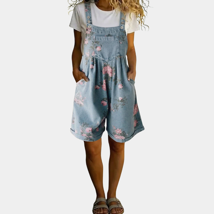 Judy | Floral overall in vintage-washed denim with a soft cotton feel
