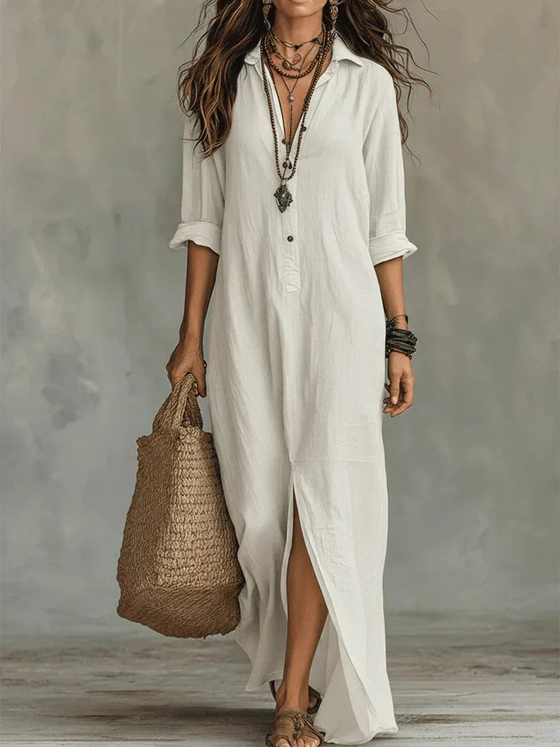 Céline™ | Loose Black Maxi Dress with Buttons