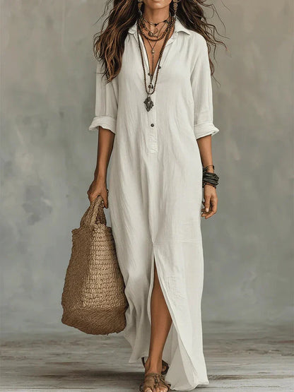 Céline™ | Loose Black Maxi Dress with Buttons
