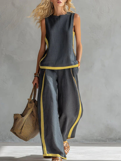 Ursula – Chic-casual vest and pants set with two-tone finishes