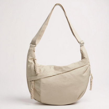 Elena beige crescent nylon shoulder bag