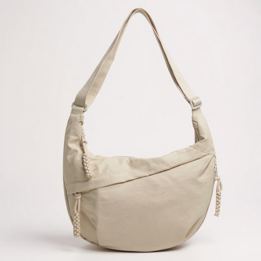 Elena beige crescent nylon shoulder bag