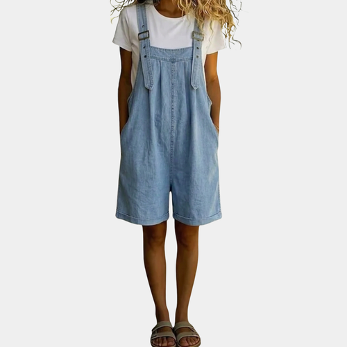 Clara | Soft cotton denim jumpsuit with a light blue vintage wash