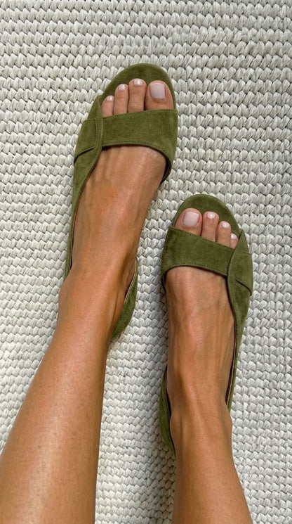 Casual suede slingback sandals, low-heeled, open-toe