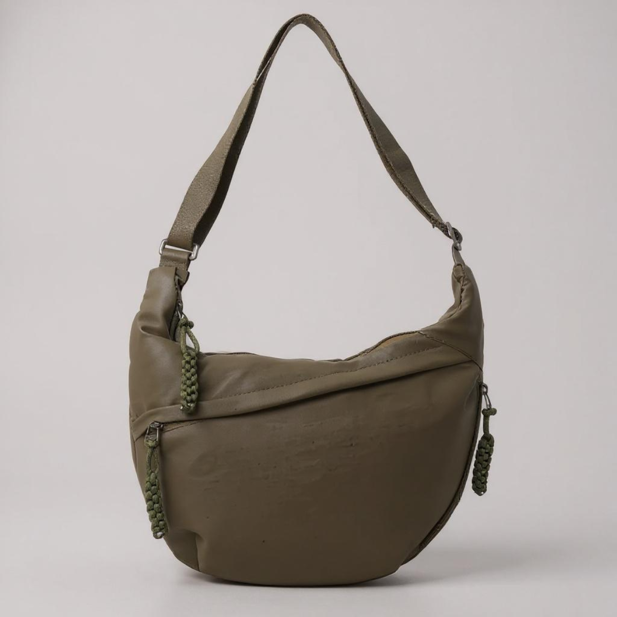 Viola olive green crescent nylon shoulder bag