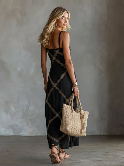 Vittoria – Geometric Black and Camel Dress