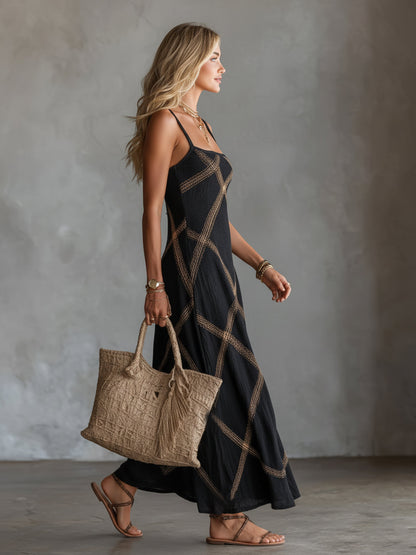 Vittoria – Geometric Black and Camel Dress