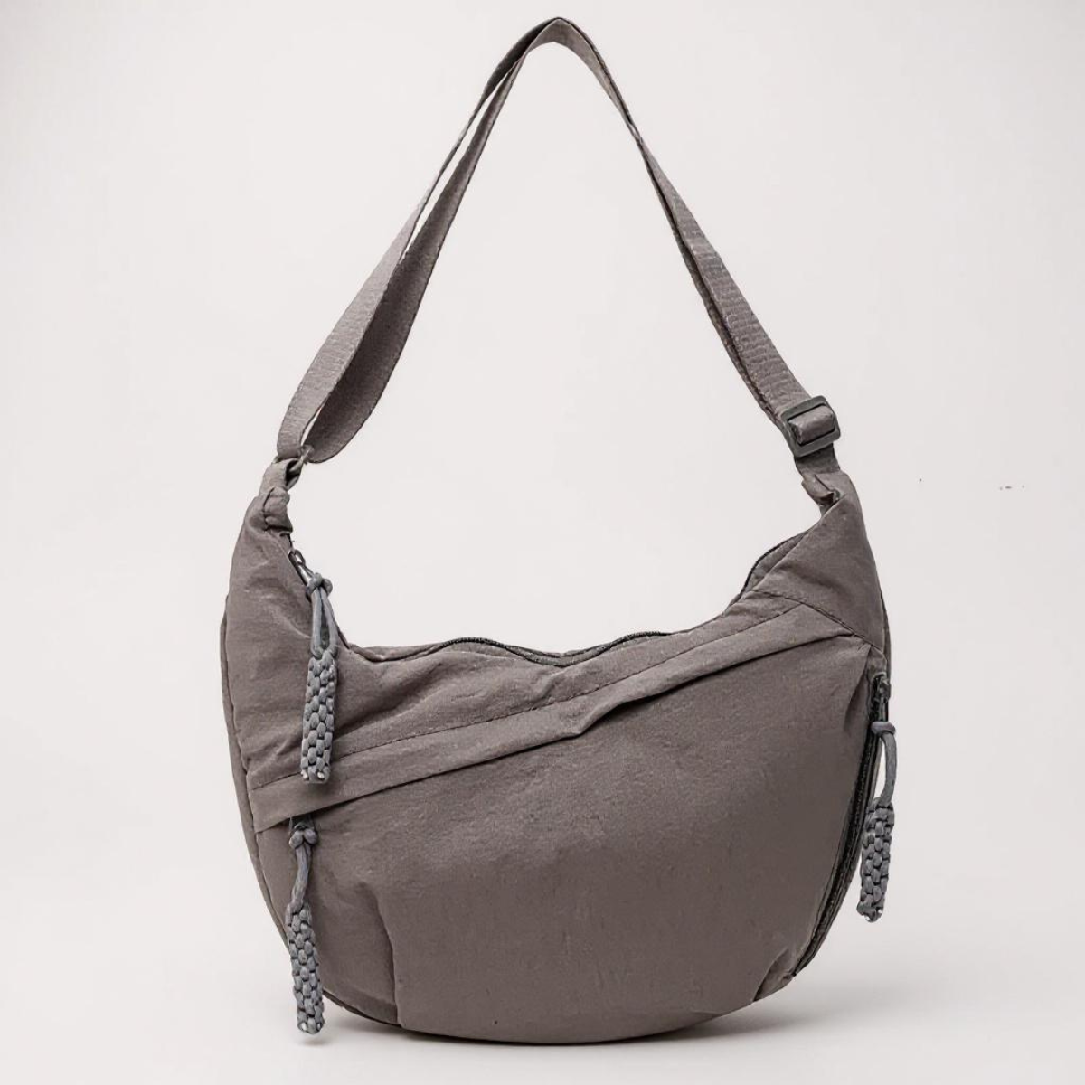 Chiara grey crescent nylon shoulder bag