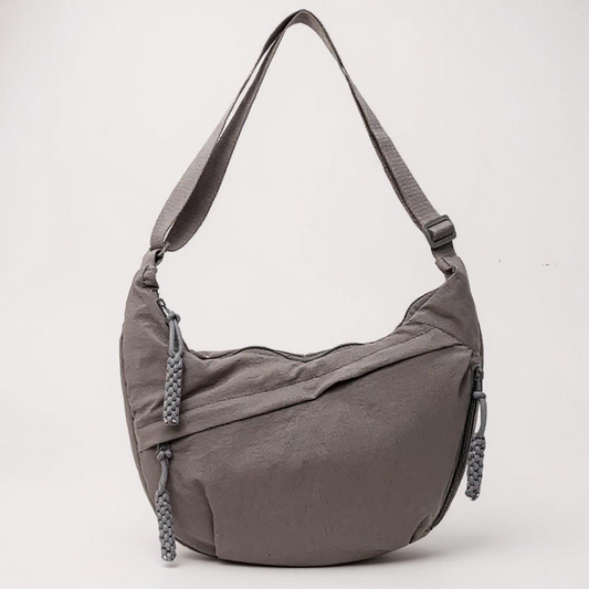 Chiara grey crescent nylon shoulder bag