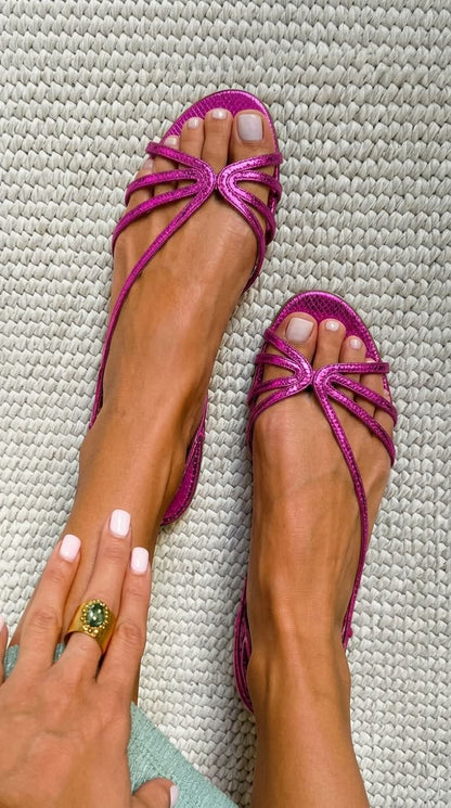 Metallic snakeskin-effect sandals with straps