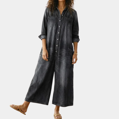 Diana | Vintage jumpsuit in soft-washed cotton denim with buttons