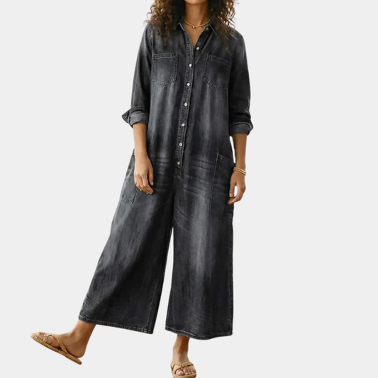Diana | Vintage jumpsuit in soft-washed cotton denim with buttons
