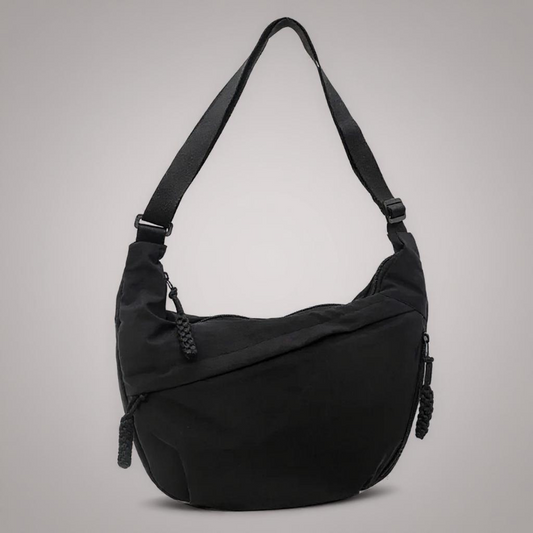 Aria black crescent nylon shoulder bag