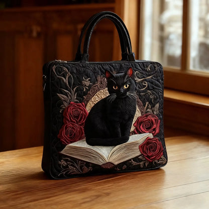 Handmade Quilted Bag – Black Cat on Books