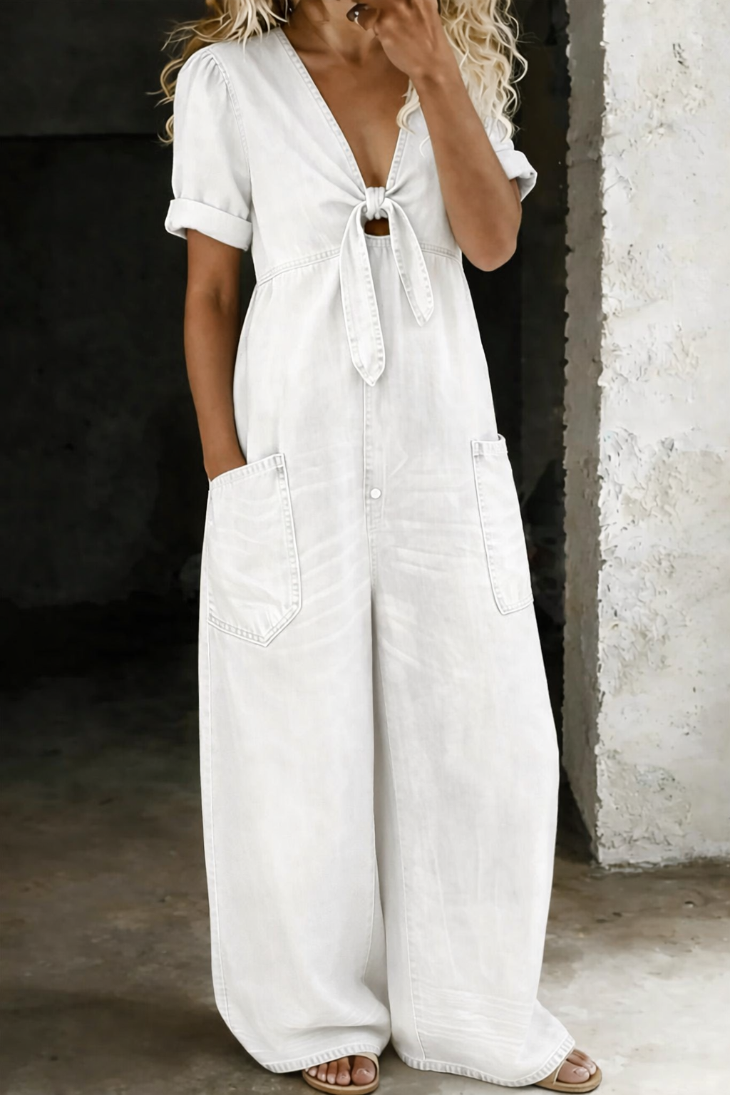 Maya | Short jumpsuit with short sleeves and a V-neck