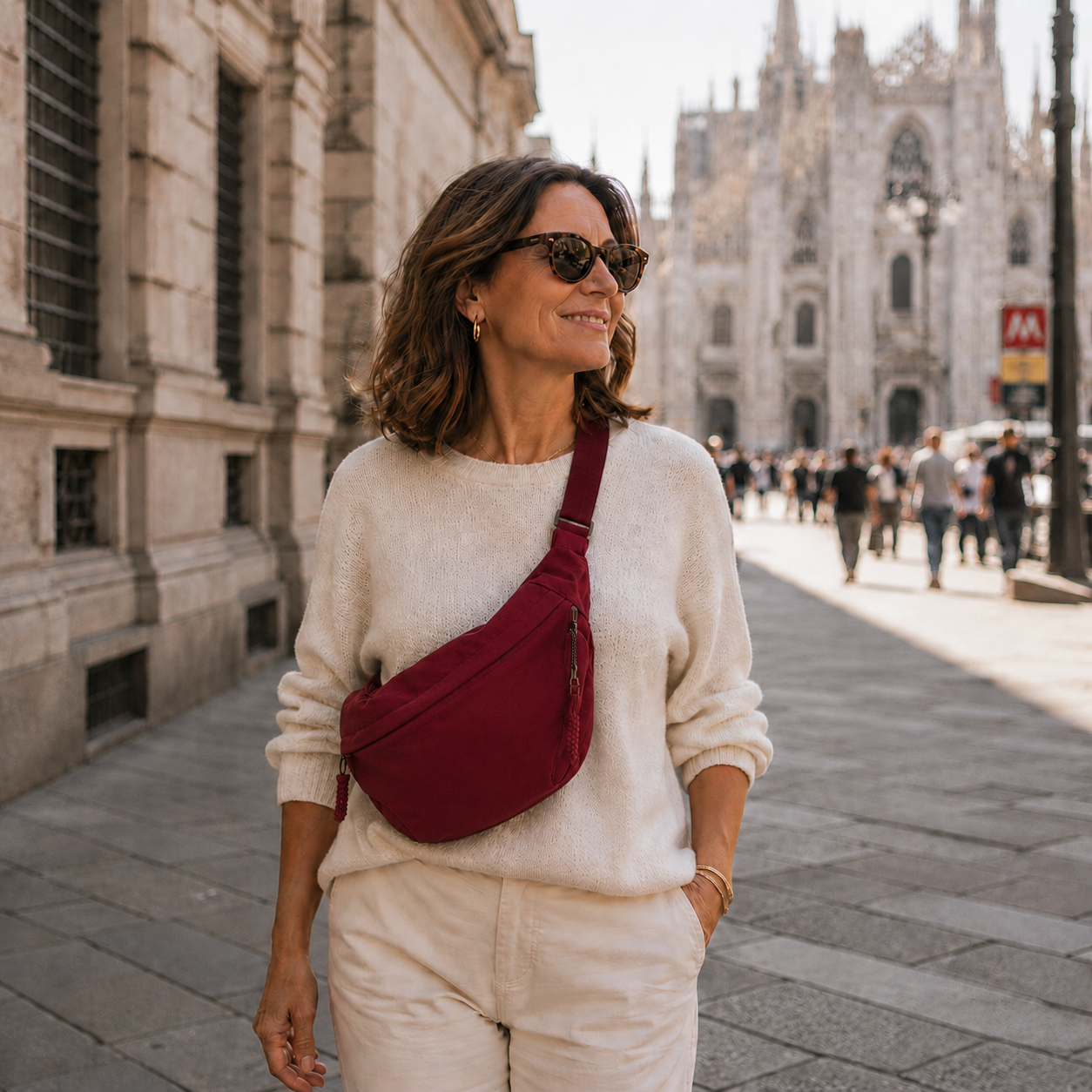 Rosa burgundy crescent nylon shoulder bag