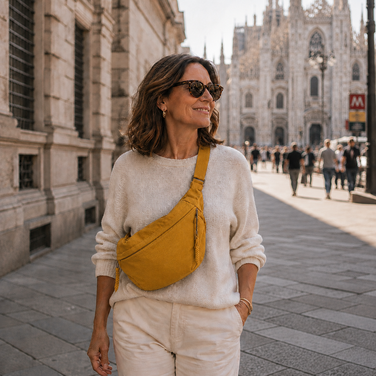 Luce ochre crescent nylon shoulder bag