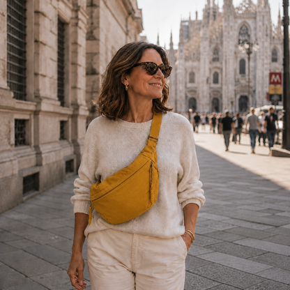 Luce ochre crescent nylon shoulder bag