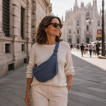 Mara blue crescent nylon shoulder bag