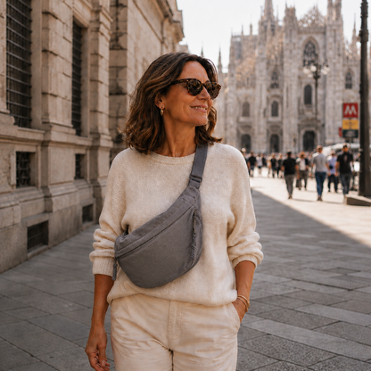 Chiara grey crescent nylon shoulder bag