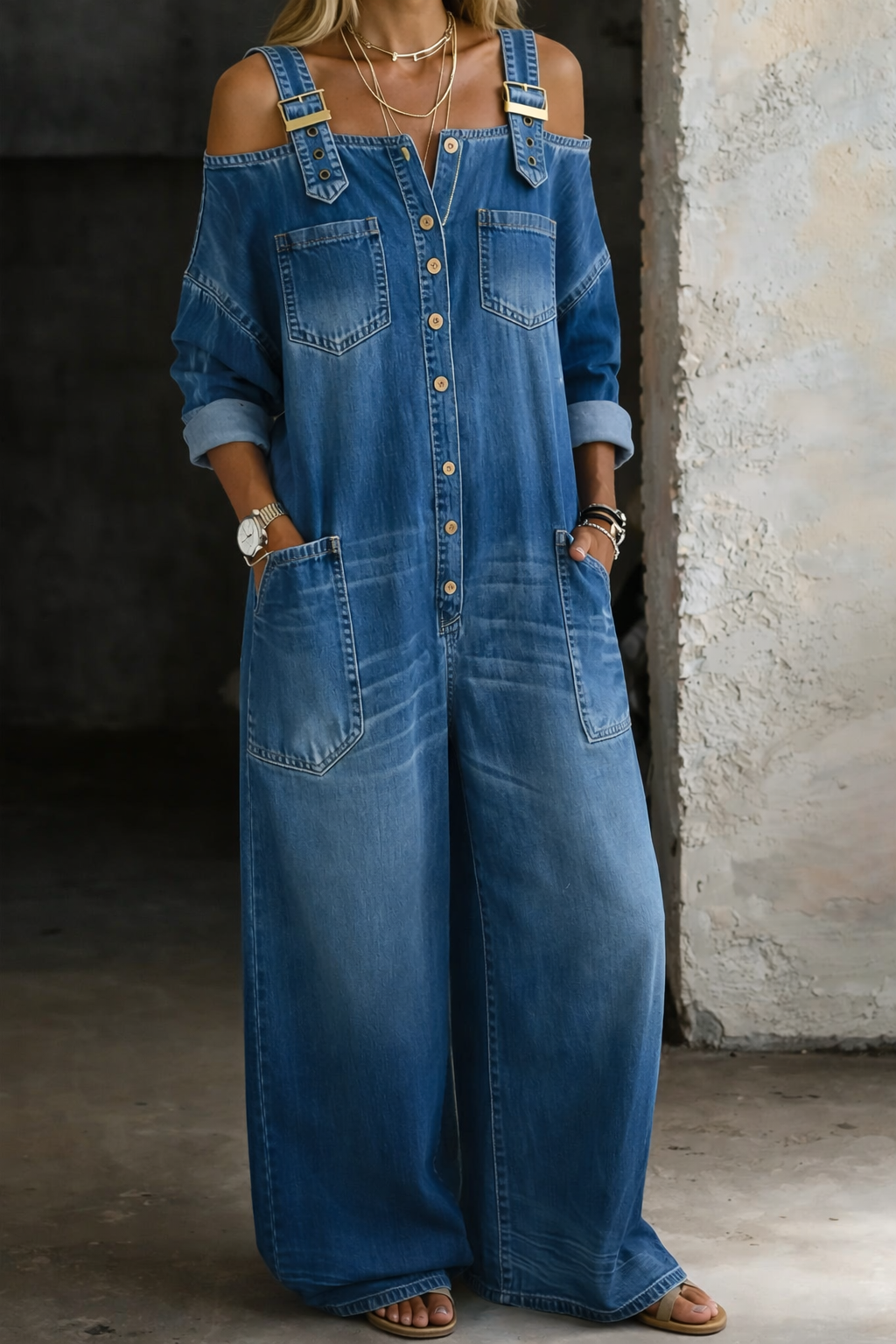 Sophia | Denim jumpsuit with off-the-shoulder neckline
