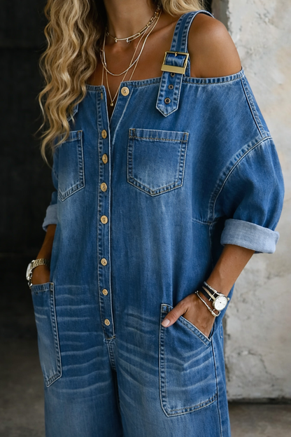 Sophia | Denim jumpsuit with off-the-shoulder neckline