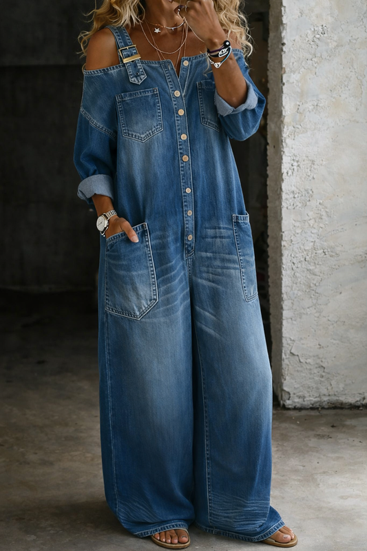 Stefania | Off-the-Shoulder Denim Shirt