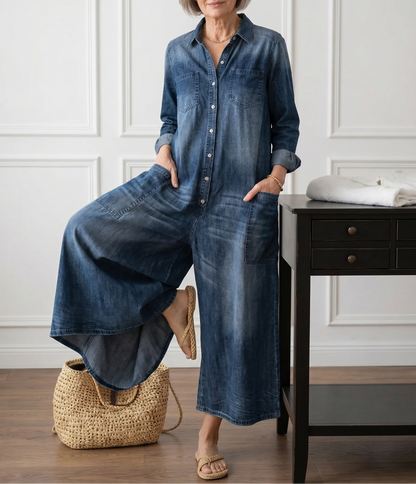 Diana | Vintage jumpsuit in soft-washed cotton denim with buttons