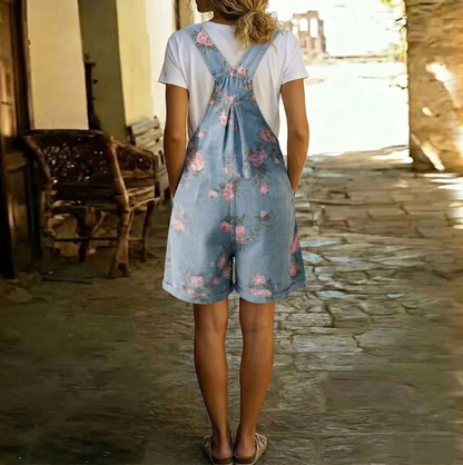 Judy | Floral overall in vintage-washed denim with a soft cotton feel