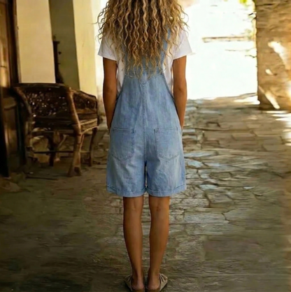 Clara | Soft cotton denim jumpsuit with a light blue vintage wash