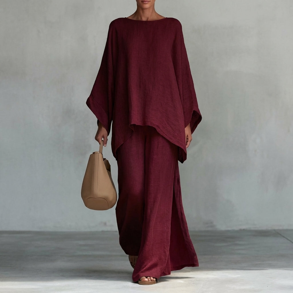Christine | Two-piece set with long sleeves and wide-leg pants