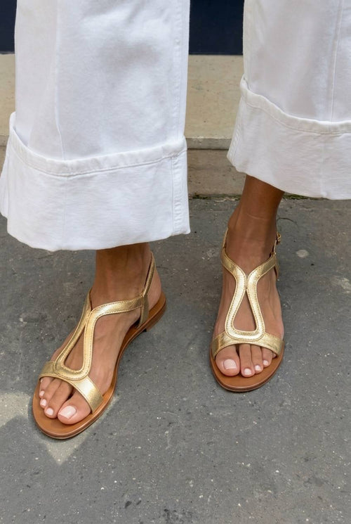Gold metallic cut-out slingback sandals, casual, flat