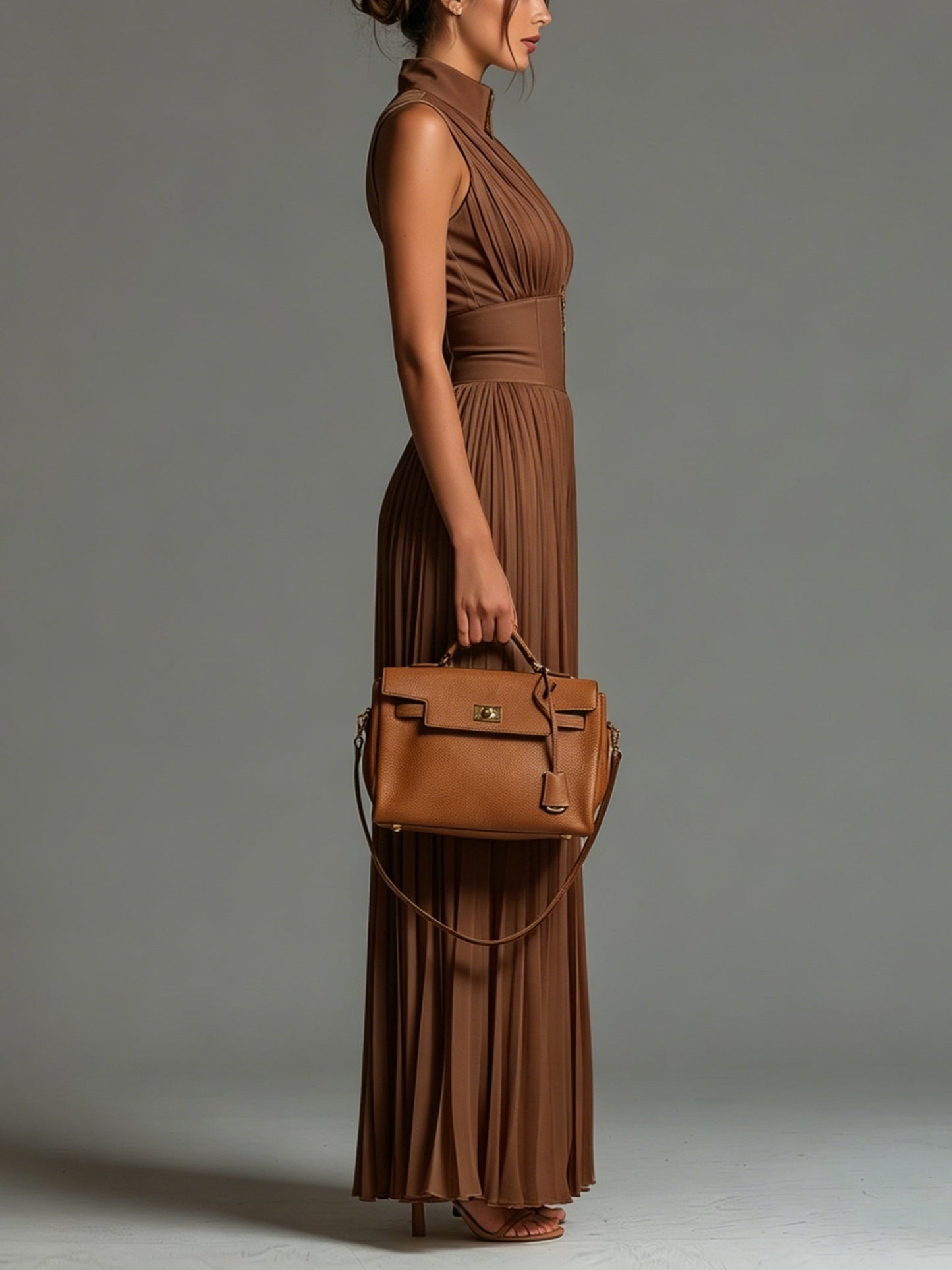 Harrow & Vale Jumpsuit | Jumpsuit made of pleated chiffon in caramel color