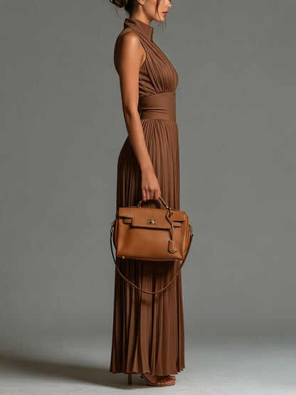 Harrow & Vale Jumpsuit | Jumpsuit made of pleated chiffon in caramel color