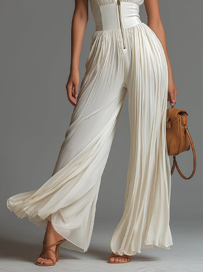 Harrow & Vale Jumpsuit | Pleated White Chiffon Jumpsuit