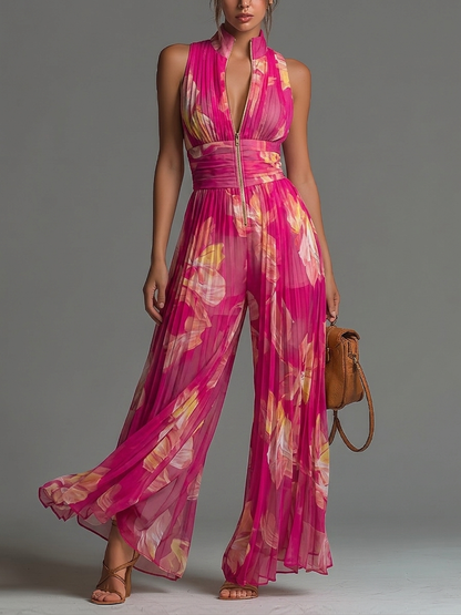 Harrow & Vale Jumpsuit | Pleated Chiffon Jumpsuit in Pink