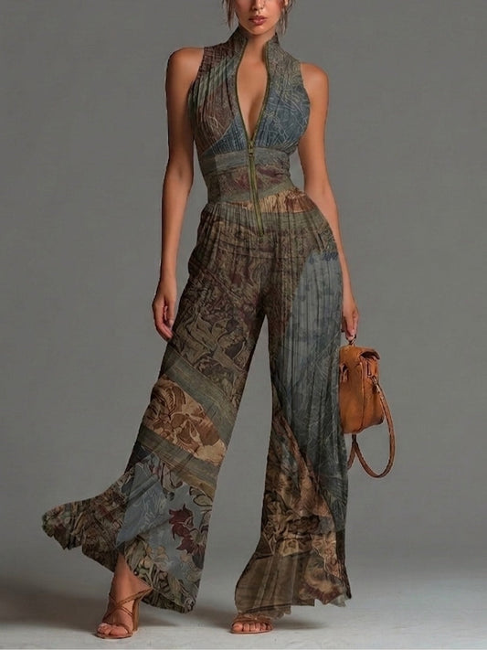 Camille™ | Fluid, pleated jumpsuit with bohemian print