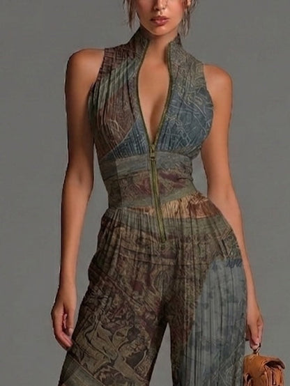 Camille™ | Fluid, pleated jumpsuit with bohemian print