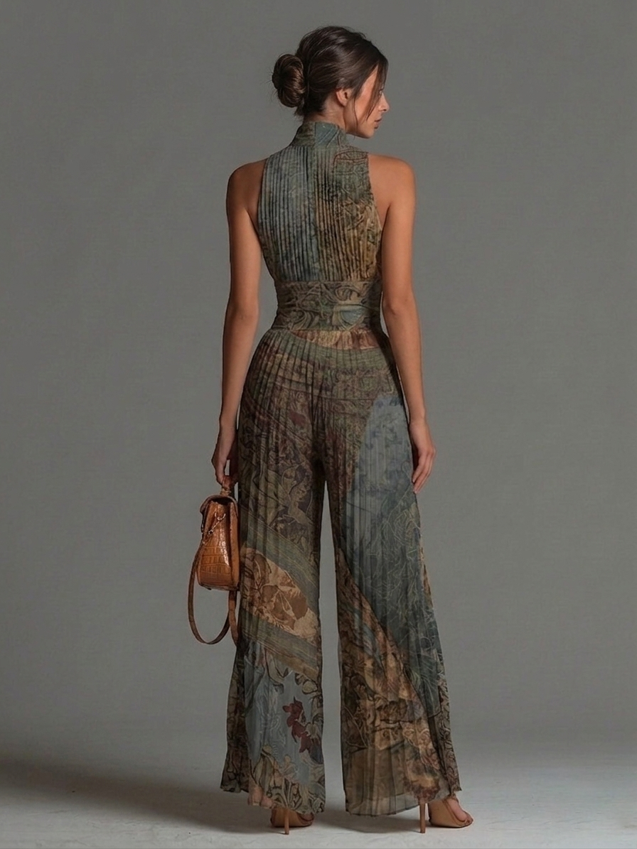 Camille™ | Fluid, pleated jumpsuit with bohemian print