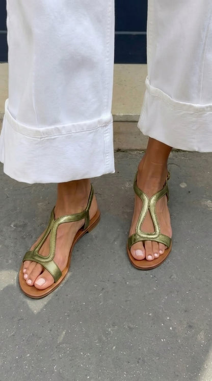 Gold metallic cut-out slingback sandals, casual, flat