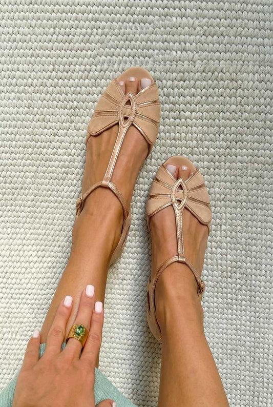 Retro peep-toe sandals with a T-strap