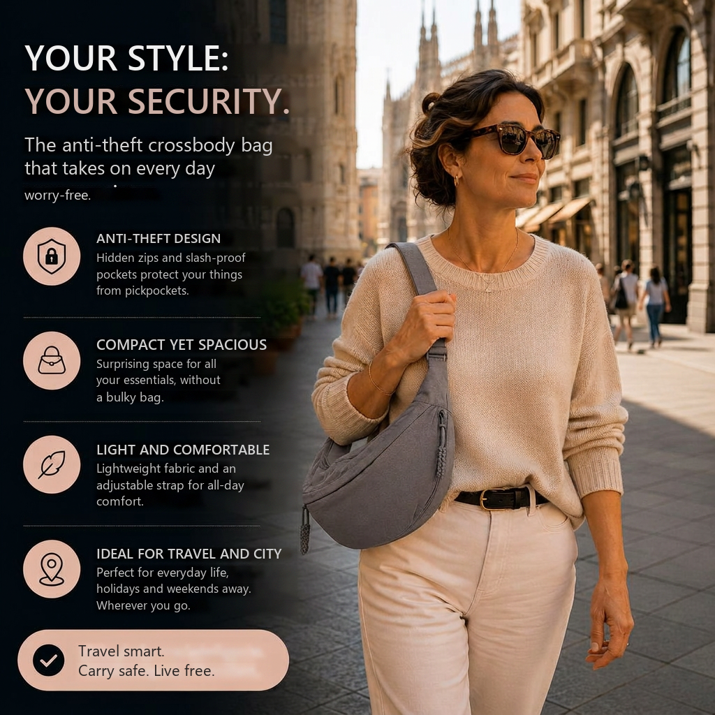 Anti-theft crossbody bag features