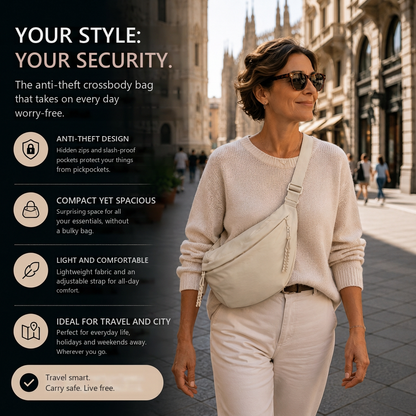 Anti-theft crossbody bag features