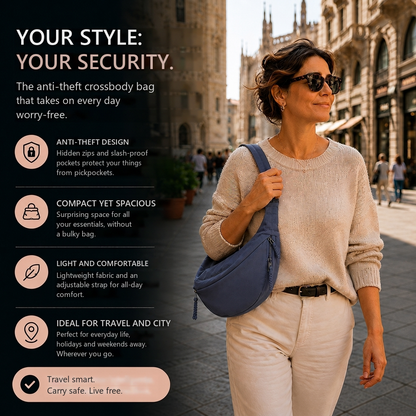 Anti-theft crossbody bag features